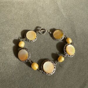 Mother of Pearl, Pearl Silver Tone Toggle Bracelet